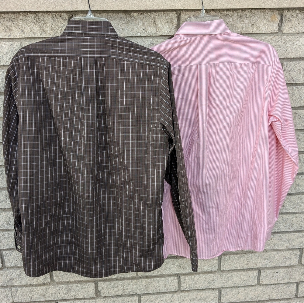 Eddie Bauer Lot Of 2 Wrinkle Resistant 1 Striped 1 Plaid Button-Down Mens Small